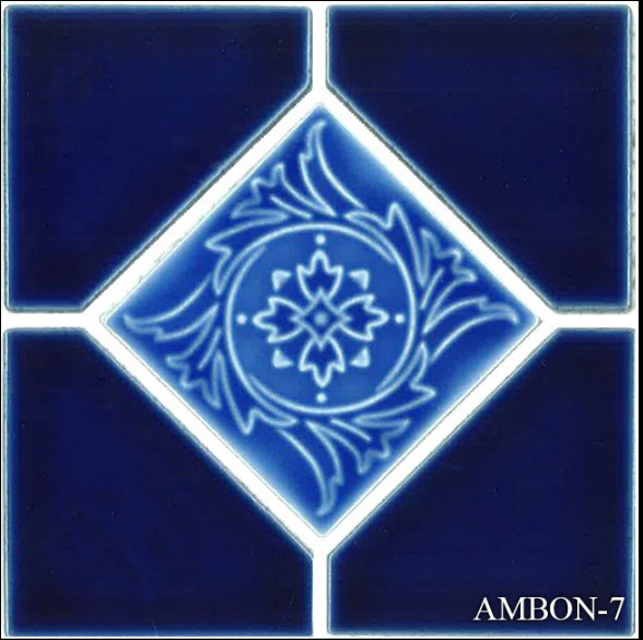 AMBON-7 Cobalt Blue - Floral pattern and Glazed