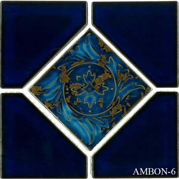 AMBON-6 Royal Blue -  Floral pattern and Glazed