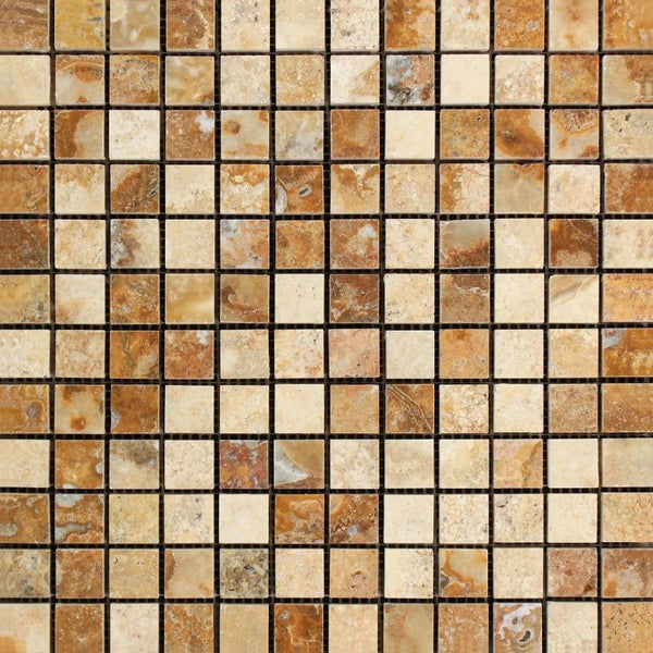 1x1 Polished Scabos Travertine Mosaic Tile
