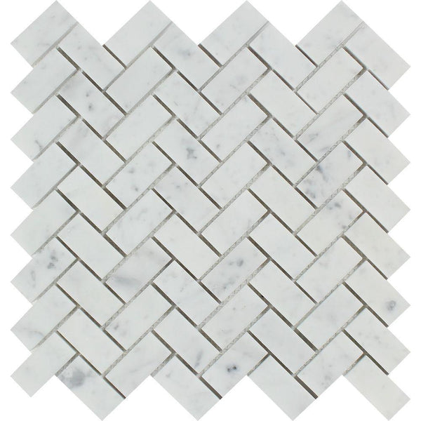 1x2 Honed Bianco Carrara Marble Herringbone Mosaic Tile