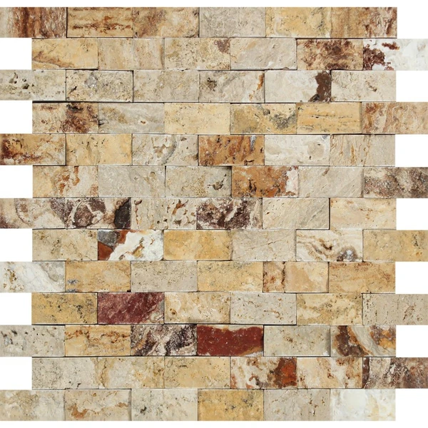 1x2 Split-faced Valencia Travertine Brick Mosaic Tile