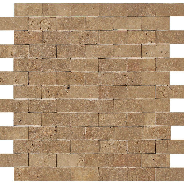 1x2 Split-faced Noce Travertine Brick Mosaic Tile