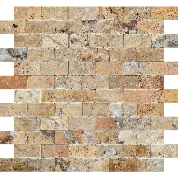 1x2 Split-faced Scabos Travertine Brick Mosaic Tile