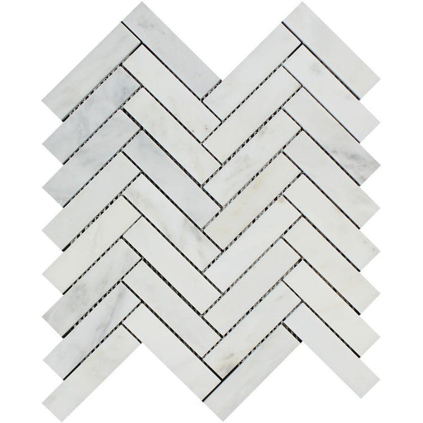 1x4 Honed Bianco Carrara Marble Herringbone Mosaic Tile