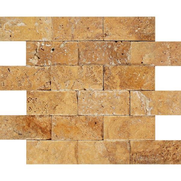 2 x 4 Split-faced Gold Travertine Brick Mosaic Tile