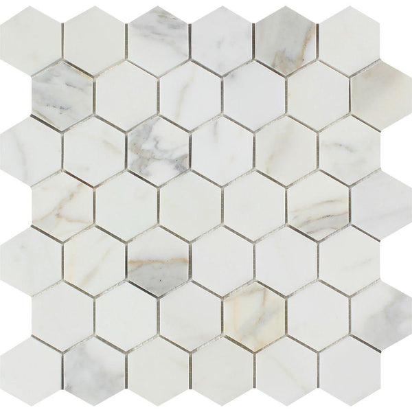 2x2 Calacatta White Hexagon Mosaic Tile ( POLISHED )