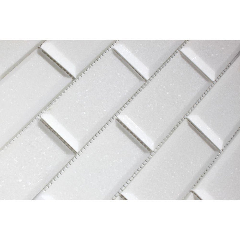 2x4 Thassos White Deep Beveled Mosaic ( HONED )