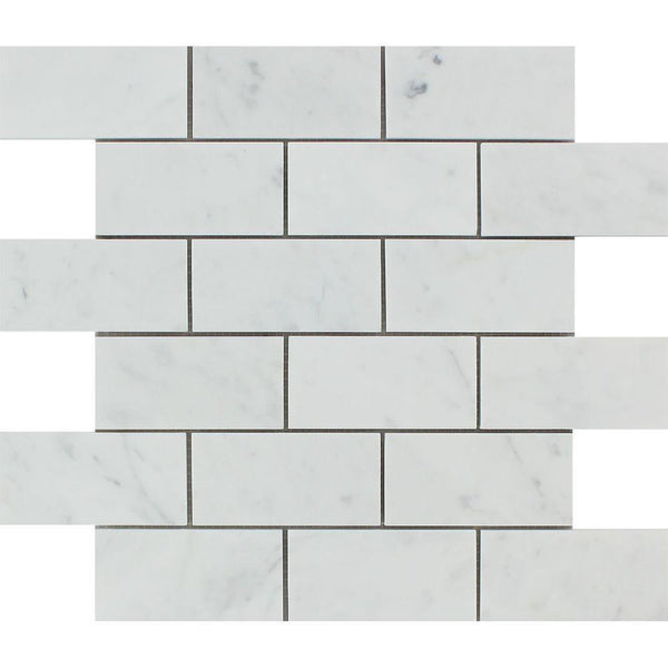 2 x 4 Polished Bianco Carrara Marble Brick Mosaic Tile