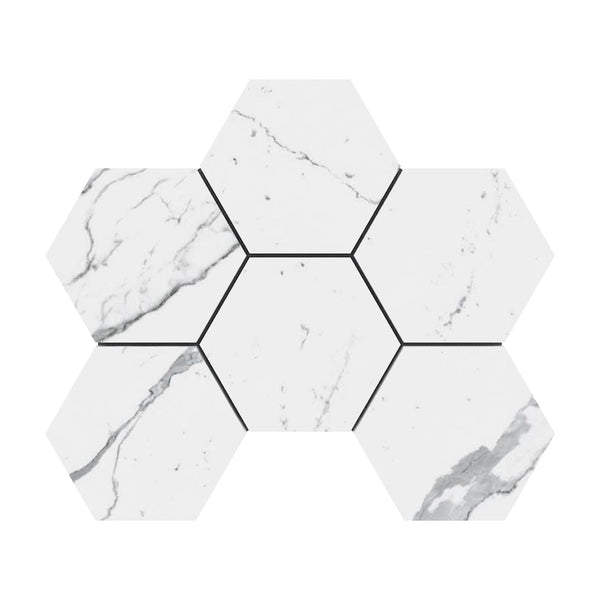 4x4 Statuario Hexagon Marble Mosaic ( POLISHED )