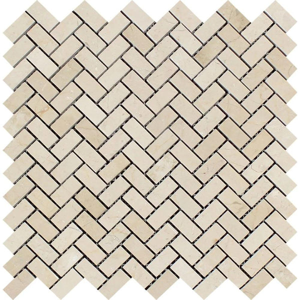 5/8x1 1/4 Polished Crema Marfil Marble Herringbone Mosaic Tile