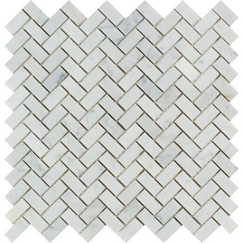 5/8x1 1/4 Polished Bianco Carrara Marble Mini Herringbone Mosaic Tile