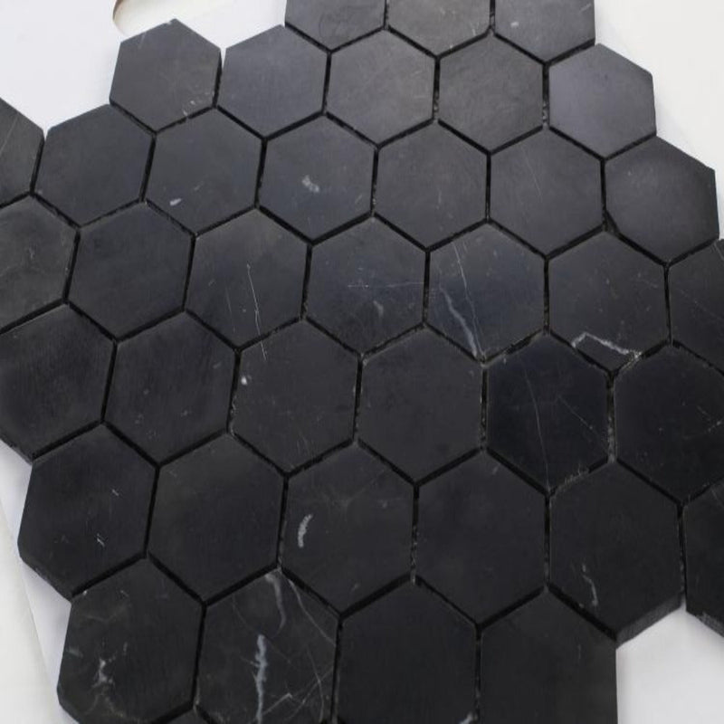 2x2 Hexagon Marquina 12x12 Marble Mosaic Tile (HONED)