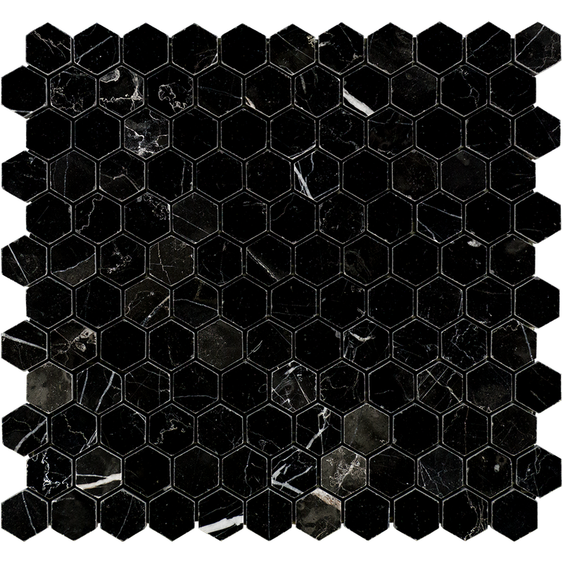 12x12 Nero Marquina 1" Hexagon Mosaic Tile ( POLISHED )