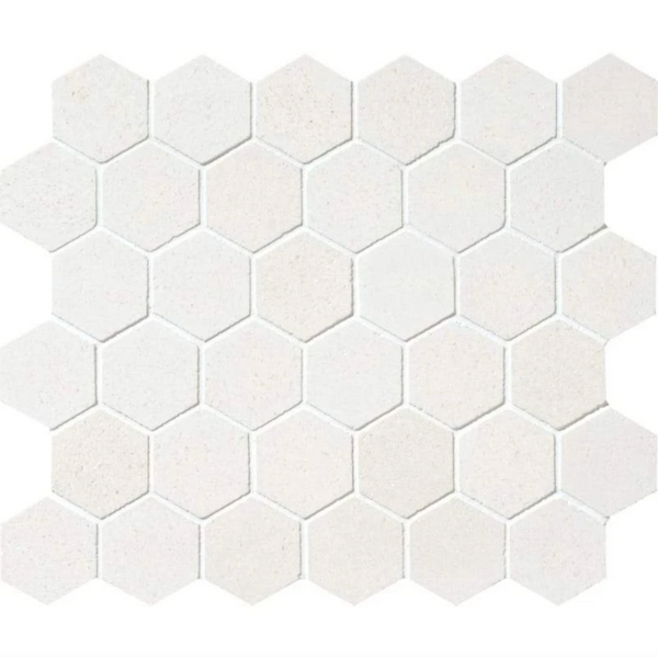 2"x2" White Pearl Hexagon (Lymra) Limestone Mosaic Tile ( HONED)