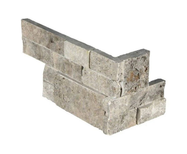 Silver Travertine 6x18 Split Face Stacked Stone Ledger Corner