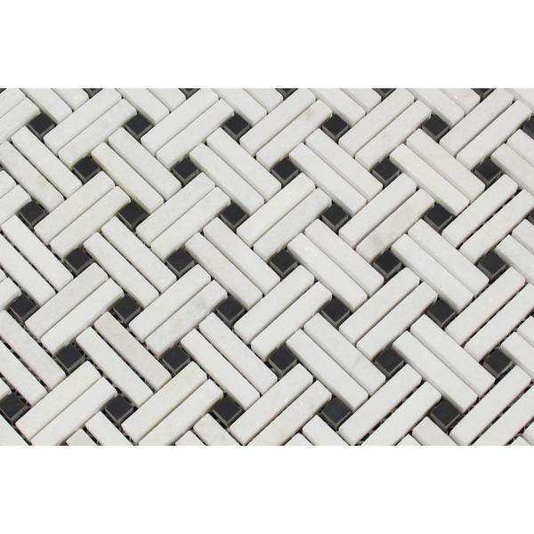 Thassos White Honed Marble Stanza Mosaic Tile w/ Black Dots
