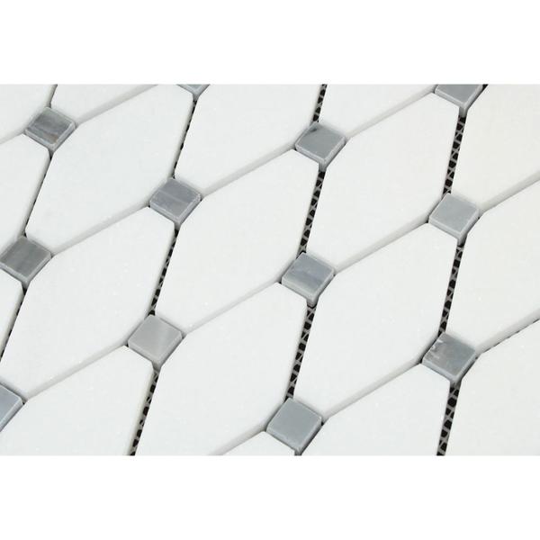 Thassos White Polished Marble Octave Mosaic Tile w/ Blue-Gray Dots