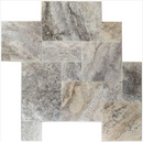 Silver Travertine Brushed and Chiseled Versailles Pattern Tile (French Pattern)