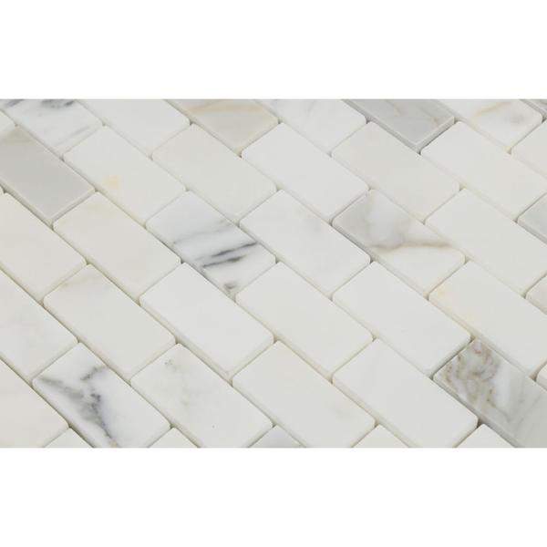 1 x 2 Honed Calacatta Gold Marble Brick Mosaic Tile