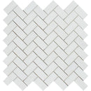 1 x 2 Honed Thassos White Marble Herringbone Mosaic Tile