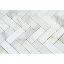 1 x 3 Honed Calacatta Gold Marble Herringbone Mosaic Tile