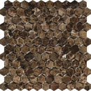 1x1 Polished Emperador Dark Marble Hexagon Mosaic Tile