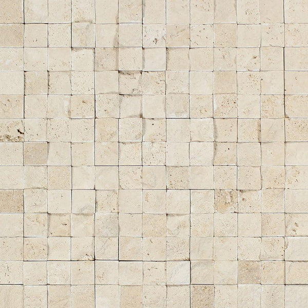 1x1 Split-faced Ivory Travertine Mosaic Tile