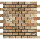 1x2 Polished Scabos Travertine Brick Mosaic Tile