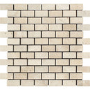 1x2 Tumbled Ivory Travertine Brick Mosaic Tile