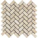 1x2 Tumbled Ivory Travertine Herringbone Mosaic Tile