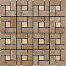 1x2 Tumbled Noce Travertine Large Pinwheel Mosaic Tile w/ Ivory Dots
