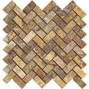 1x2 Tumbled Scabos Travertine Herringbone Mosaic Tile