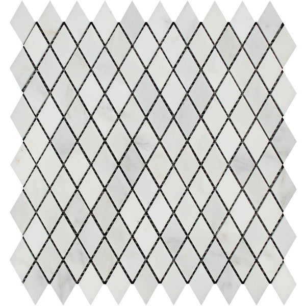 1x2 Honed Oriental White Marble Diamond Mosaic Tile