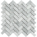 1x2 Honed Bianco Mare Marble Herringbone Mosaic Tile