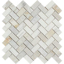 1x2 Honed Calacatta Gold Marble Herringbone Mosaic Tile