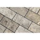 2 x 4 Tumbled Silver Travertine Brick Mosaic Tile