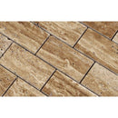 2 x 4 Unfilled Polished Noce Exotic (Vein-Cut) Travertine Brick Mosaic Tile
