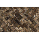 5/8 x 1 1/4 Polished Emperador Dark Marble Mini Herringbone Mosaic Tile