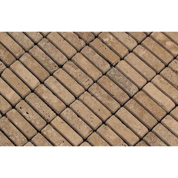 5/8 x 2 Tumbled Noce Travertine Single-Strip Mosaic Tile