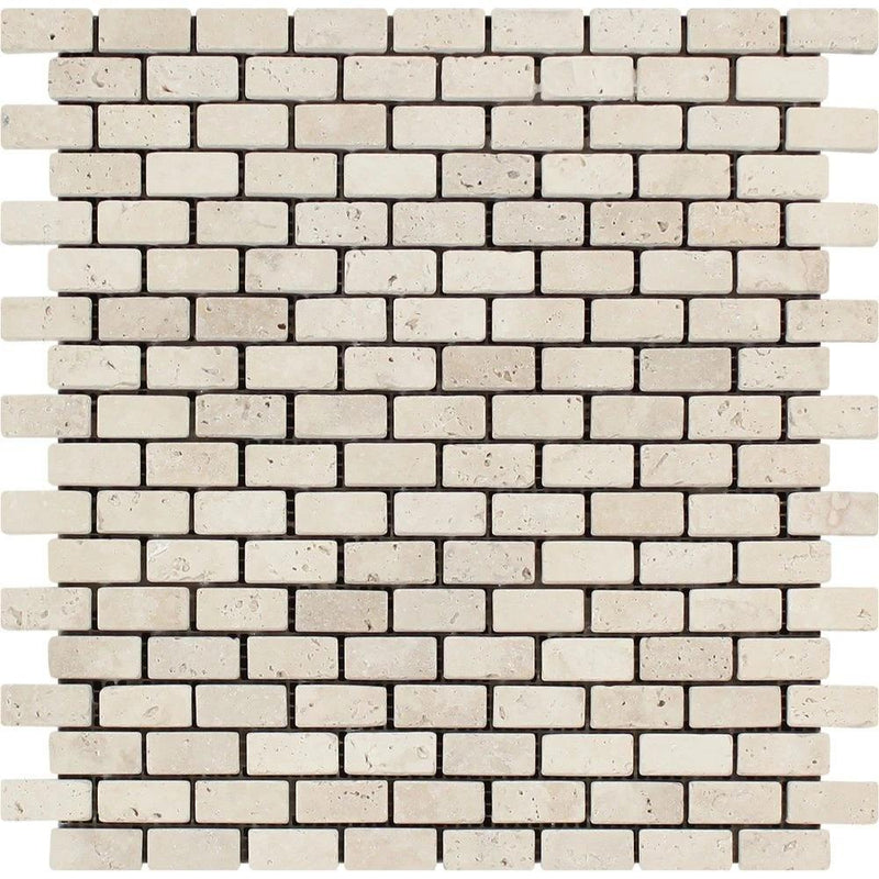 5/8x1 1/44 Tumbled Ivory Travertine Baby Brick Mosaic Tile