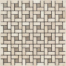 5/8x1 1/4 Tumbled Ivory Travertine Mini Pinwheel Mosaic Tile w/ Noce Dots