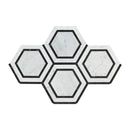 5x5 Honed Bianco Carrara Marble Hexagon Mosaic Tile (w/ Black)