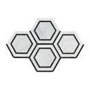 5x5 Polished Bianco Carrara Marble Hexagon Mosaic Tile (w/ Black)