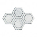 5x5 Polished Bianco Carrara Marble Hexagon Mosaic Tile (w/ Blue-Gray)