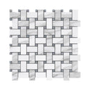 13x13 Polished Statuario Basketweave (LARGE) With Ocean Grey Dot