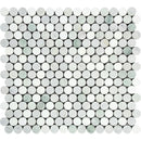 Bianco Carrara Honed Marble Penny Round Mosaic Tile (Carrara + Thassos + Ming Green)