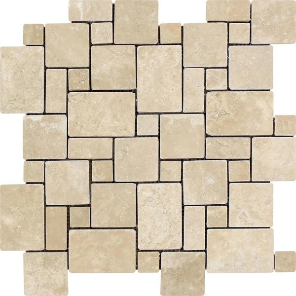 Durango Tumbled Travertine Mini Versailles Pattern Mosaic Tile