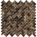 5/8x1 1/4 Polished Emperador Dark Marble Mini Herringbone Mosaic Tile