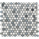 Thassos White Polished Marble Penny Round Mosaic Tile (Carrara + Thassos + Blue-Gray)