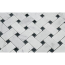 Bianco Carrara Honed Marble Basketweave Mosaic Tile (w/ Black Dots)
